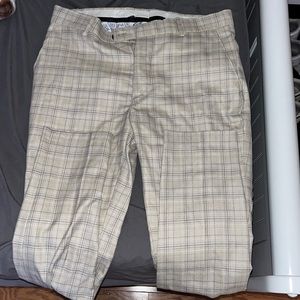 tan and white checkered dress pants